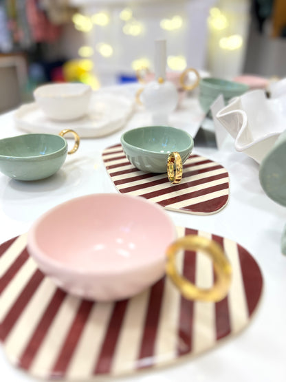 Sage Green 'With Pleasure' Gold-Handled Ceramic Tea Cup