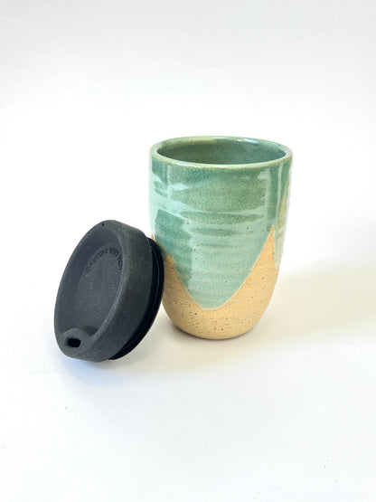 Ceramic Takeaway Cup - Sage Green Scallops