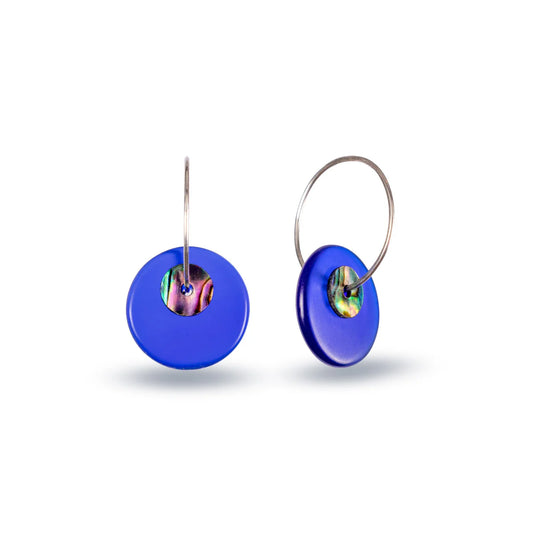 Glass Paua Disc Earrings - Dark Blue