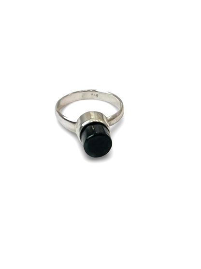 Dark Pounamu & Sterling Silver Small Cylinder Ring #2 (RI-CY1)