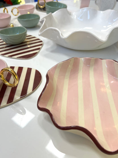 Pink and Burgundy Ceramic "Ruffle" Bowl
