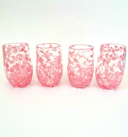 Handblown Glass Tumbler - Speckled Hot Pink