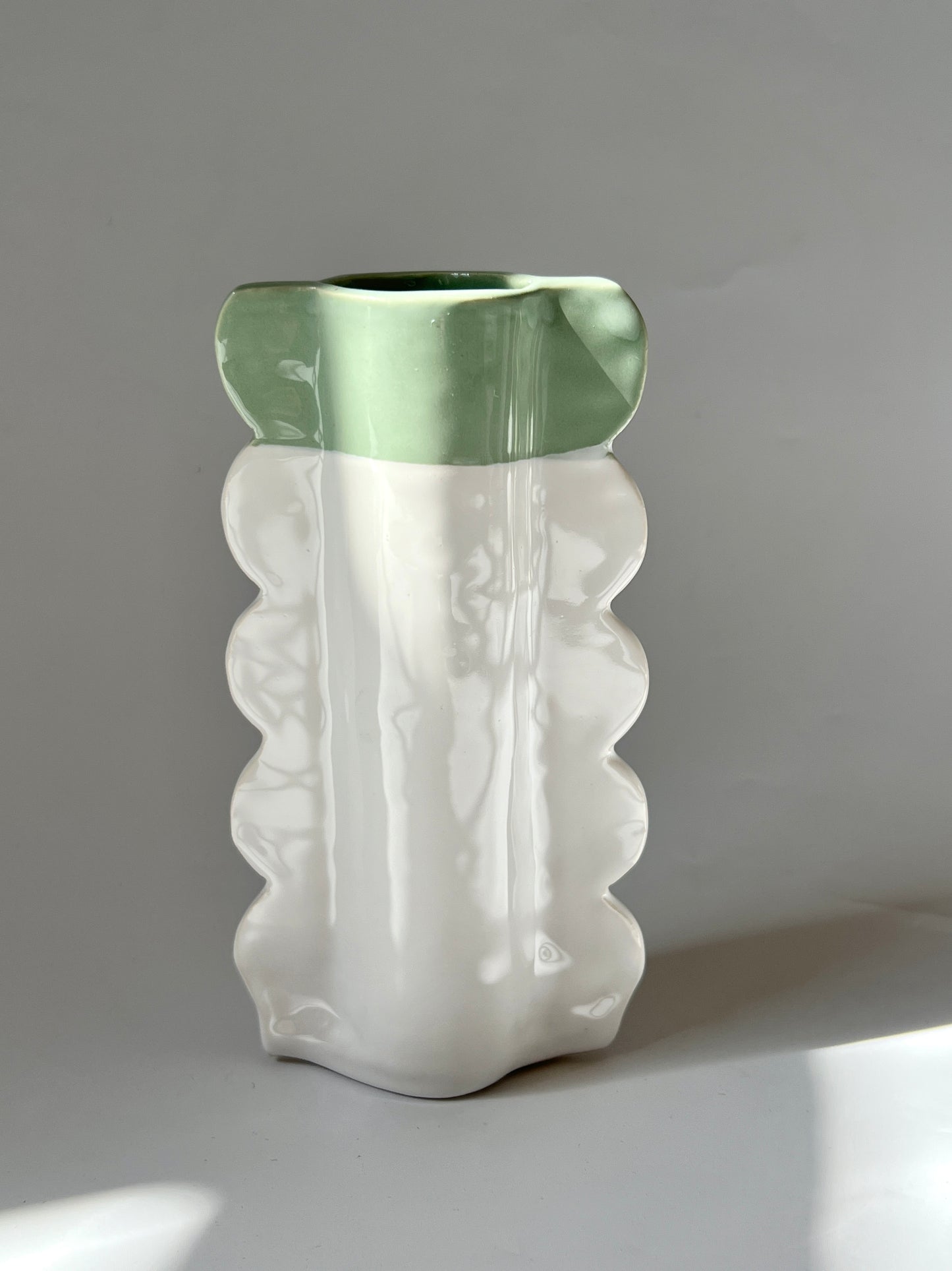 Scalloped Ceramic Vase with Green Top - by Formantics