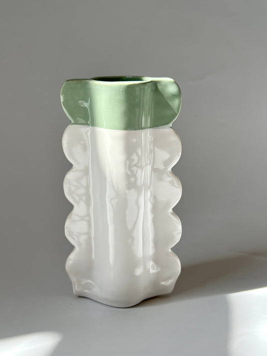 Scalloped Ceramic Vase with Green Top - by Formantics