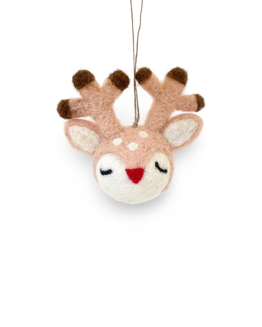 Pink Reindeer Head Decoration - Rudolph