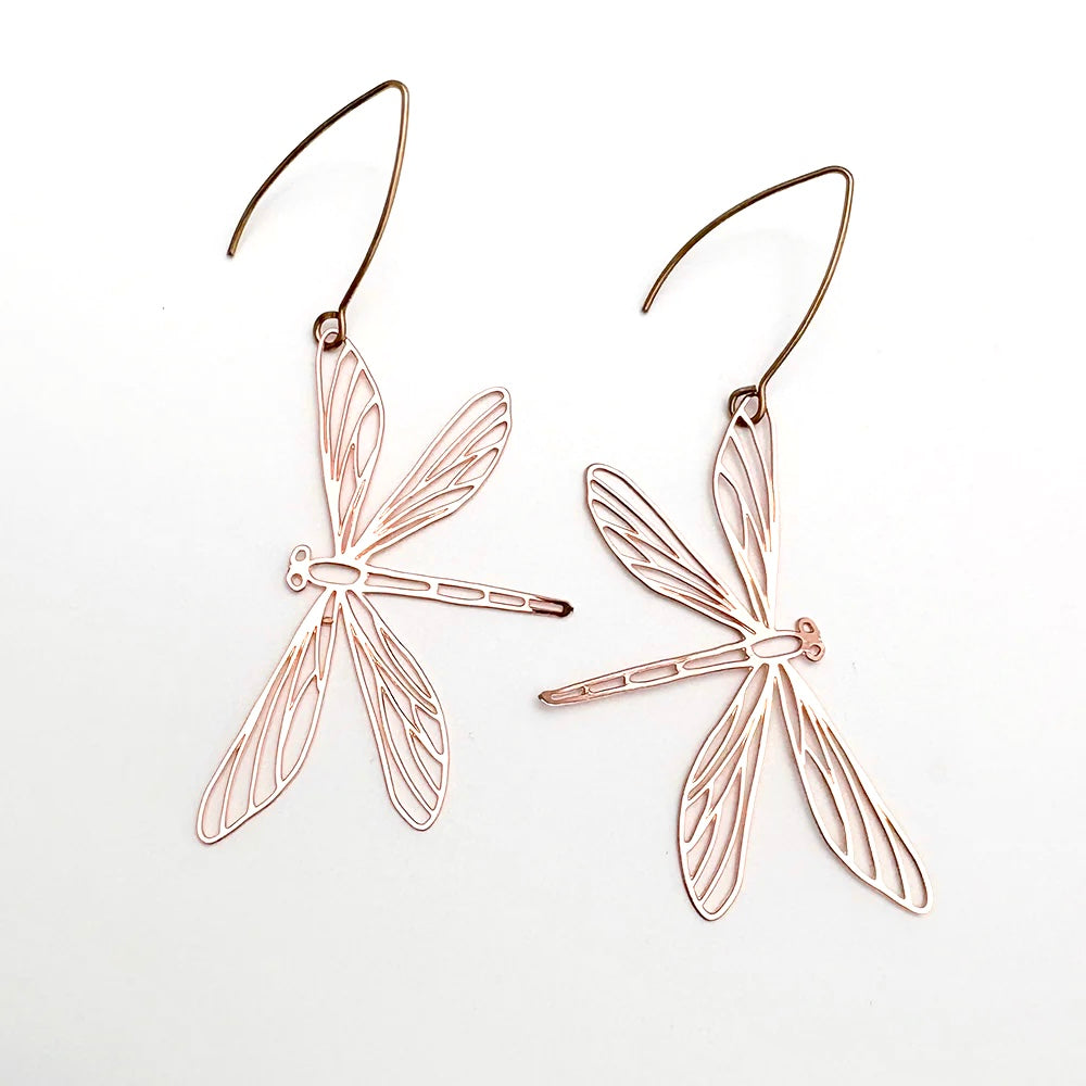 Dragonfly Earrings in Rose Gold