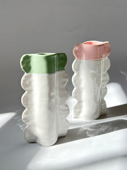 Scalloped Ceramic Vase with Green Top - by Formantics