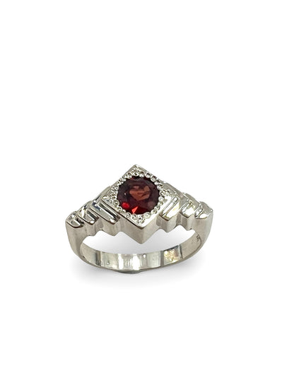 Temple Ring, Sterling Silver & Garnet: Size Q 3/4