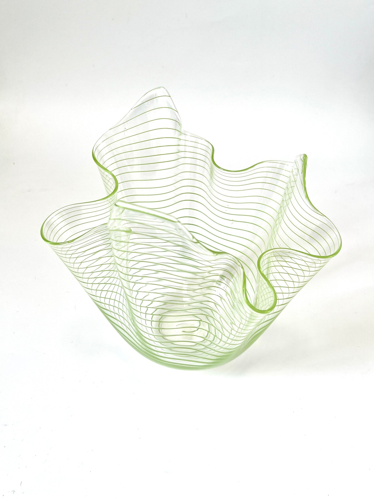 Green stripe Handblown Glass Fazzoletto Bowl - Isobar series