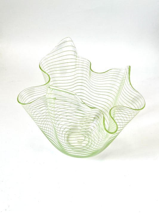 Green stripe Handblown Glass Fazzoletto Bowl - Isobar series
