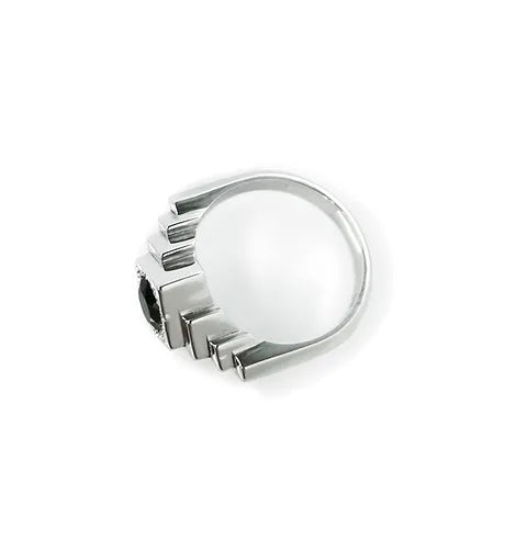 Temple Ring, Sterling Silver & Smokey Quartz: Size R 1/2