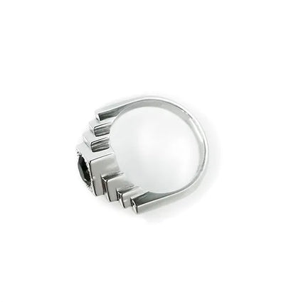 Temple Ring, Sterling Silver & Smokey Quartz: Size R 1/2
