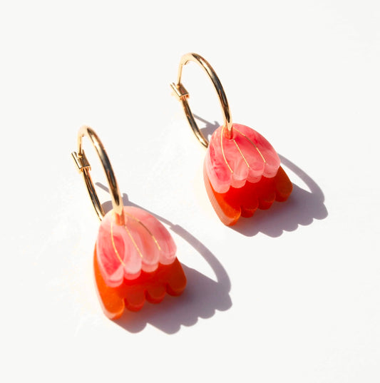 Palm Earrings - Coral