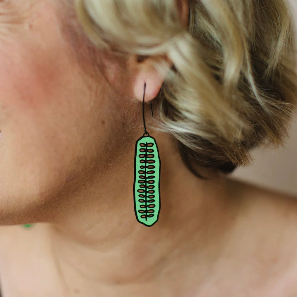 Cucumber Slice Earrings in Black/Green