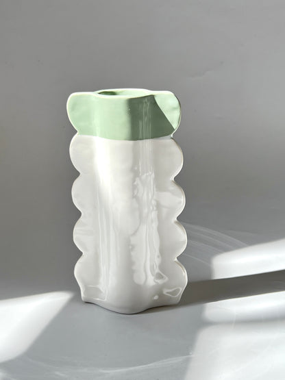 Scalloped Ceramic Vase with Green Top - by Formantics