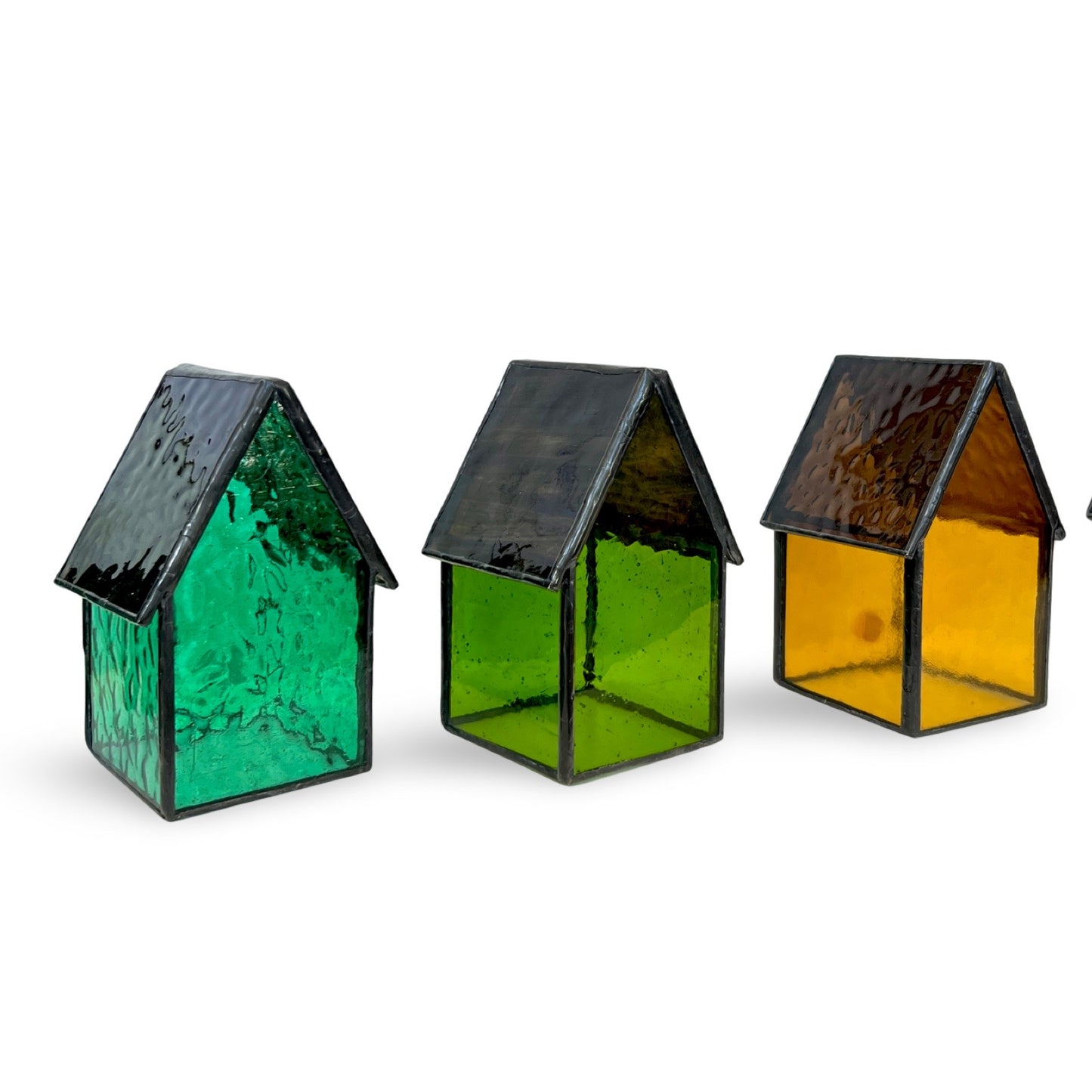 Stained Glass tea light House - Lime Green