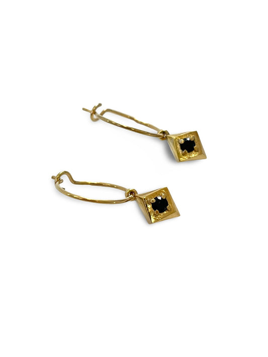 Gold Plated Set Diamond Hoops earrings with Black Spinel stones