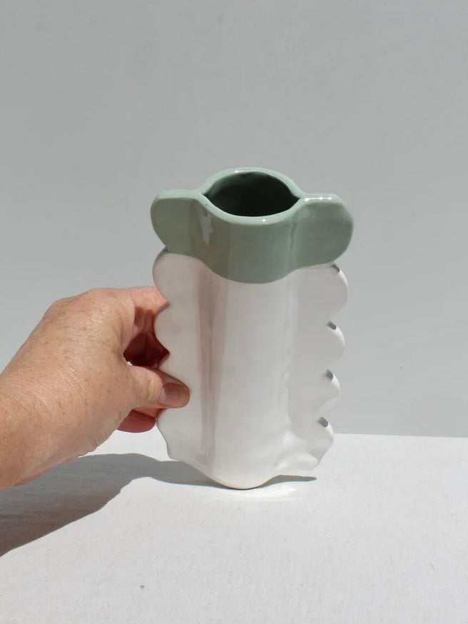 Scalloped Ceramic Vase with Green Top - by Formantics