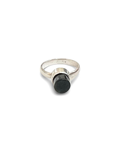 Dark Pounamu & Sterling Silver Small Cylinder Ring #2 (RI-CY1)