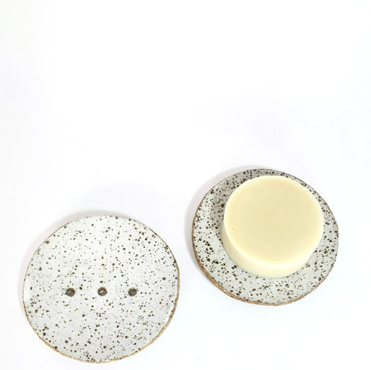 Round Ceramic Soap Dish - White Speckled