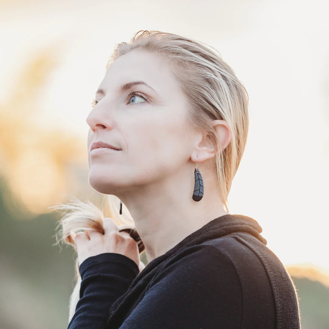 Huia Feather Earrings - Black Glass