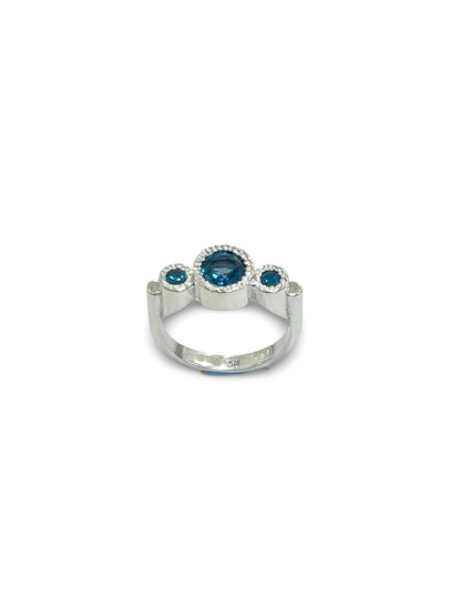 Flock Ring, Sterling Silver & London Blue Topaz: Size R