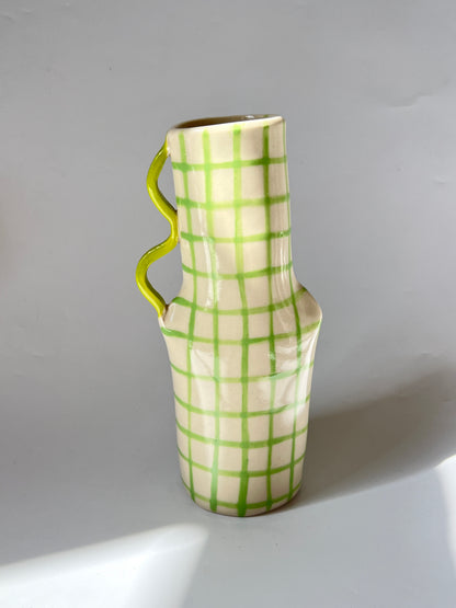 Green Grid Ceramic Vase with Lime Handle - by Formantics