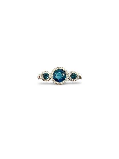 Flock Ring, Sterling Silver & London Blue Topaz: Size R
