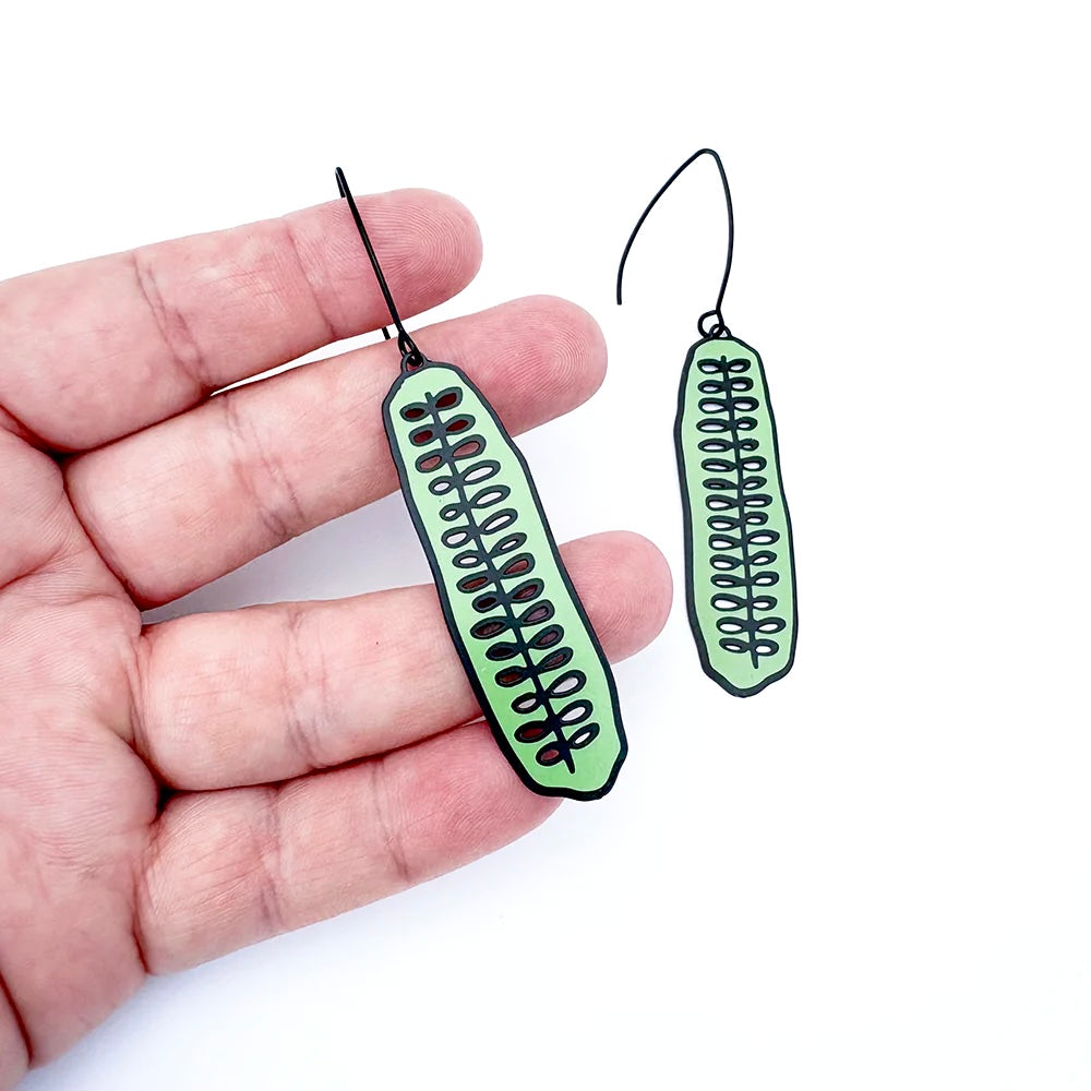 Cucumber Slice Earrings in Black/Green