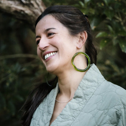 Organic Glass Hoop Earrings - Light Blue - Large