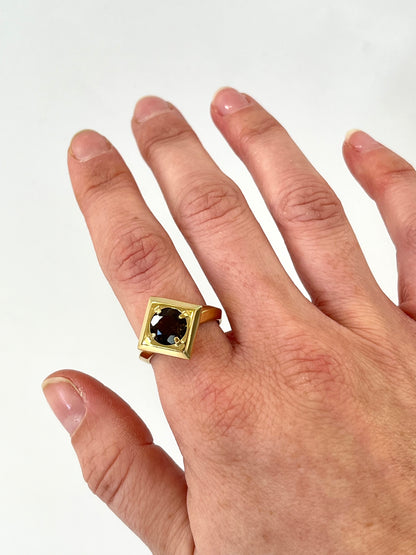 Gold Plated Frame Cocktail Ring with Smokey Quartz Size Q1/2