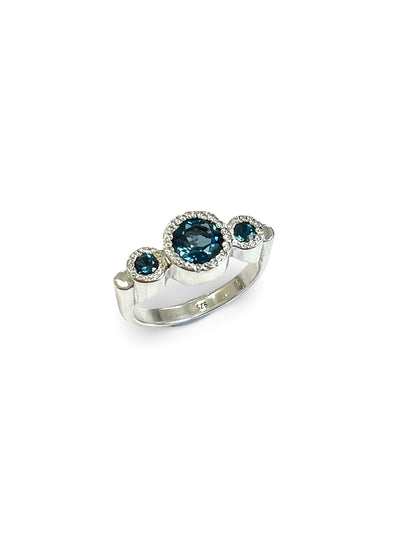 Flock Ring, Sterling Silver & London Blue Topaz: Size R