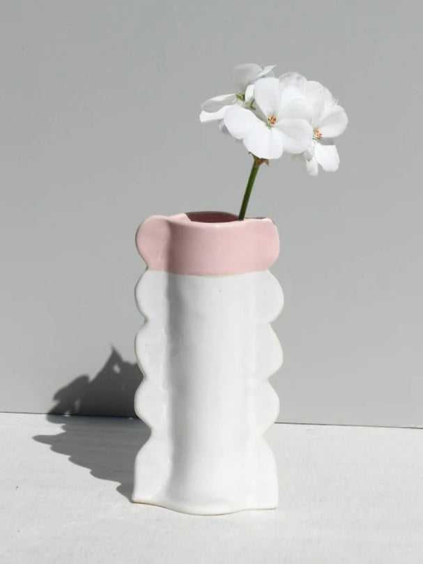 Scalloped Ceramic Vase with Pink Top - by Formantics