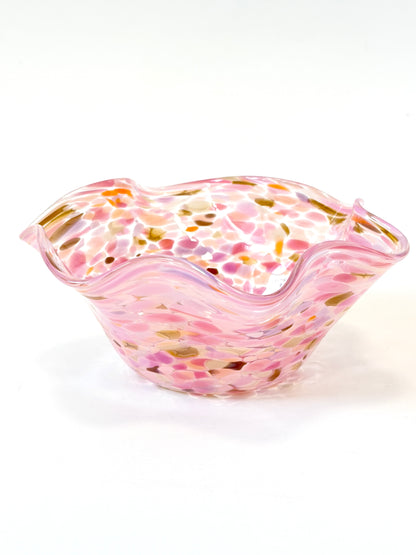 Wavy Handblown Glass Lolly Bowl - Coral