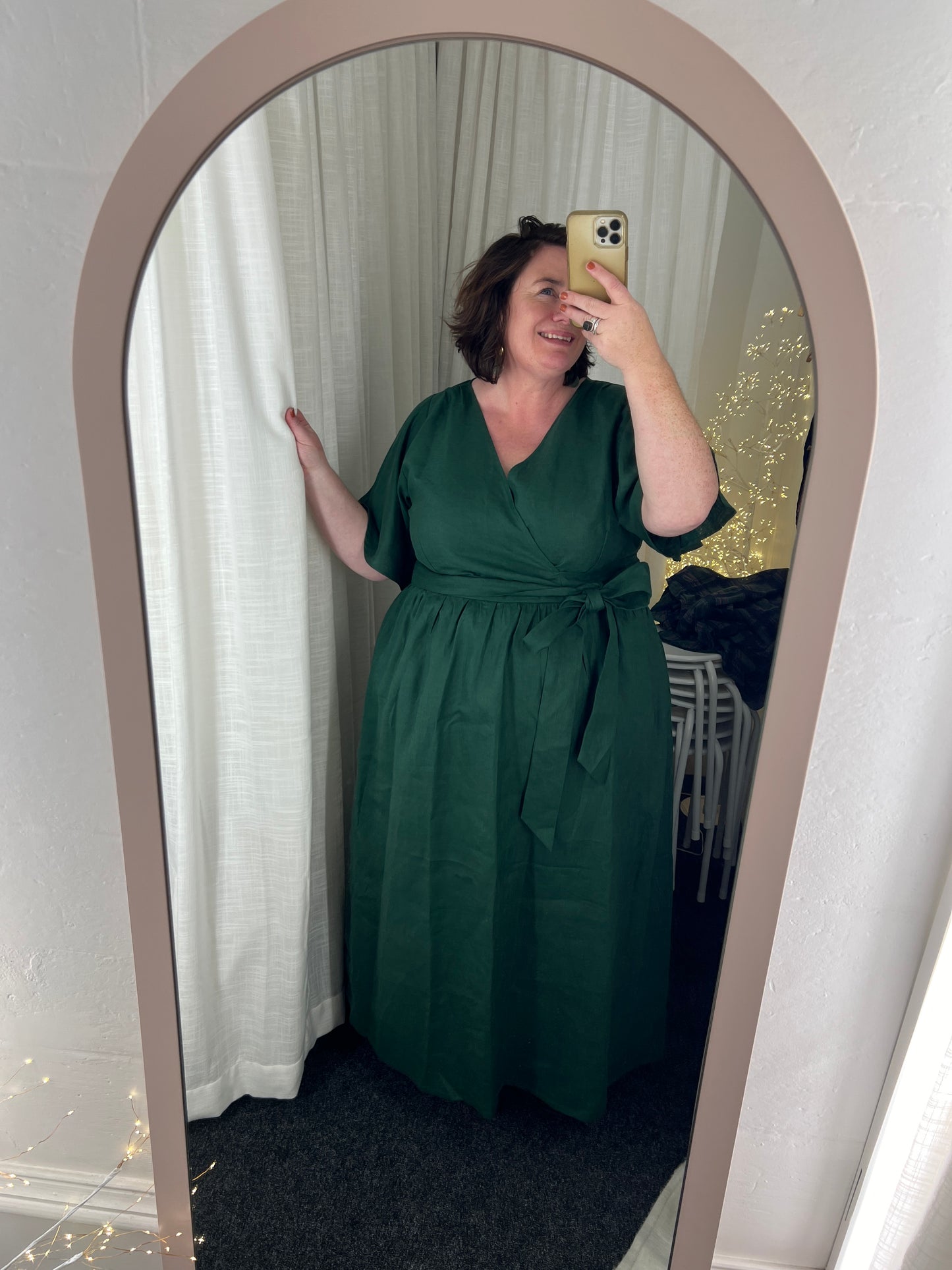 "Kelsey" Dress - Bottle Green Linen