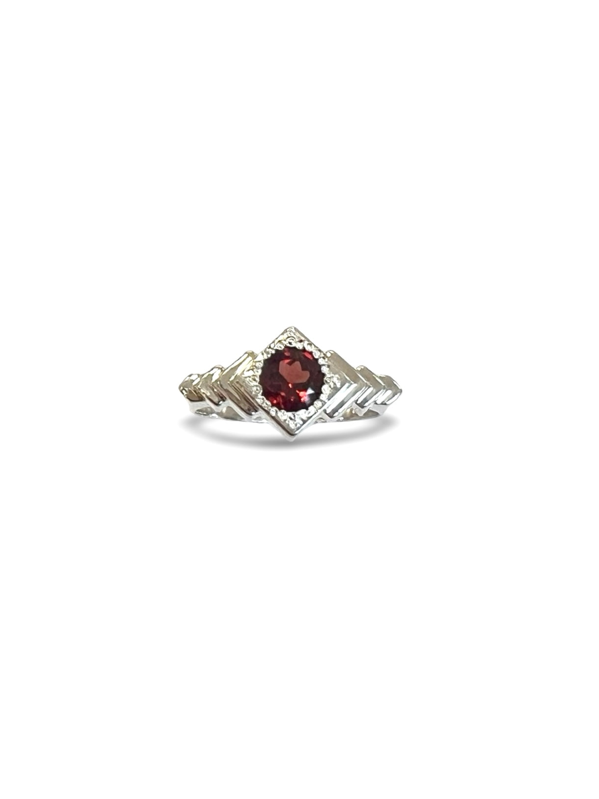 Temple Ring, Sterling Silver & Garnet: Size Q 3/4