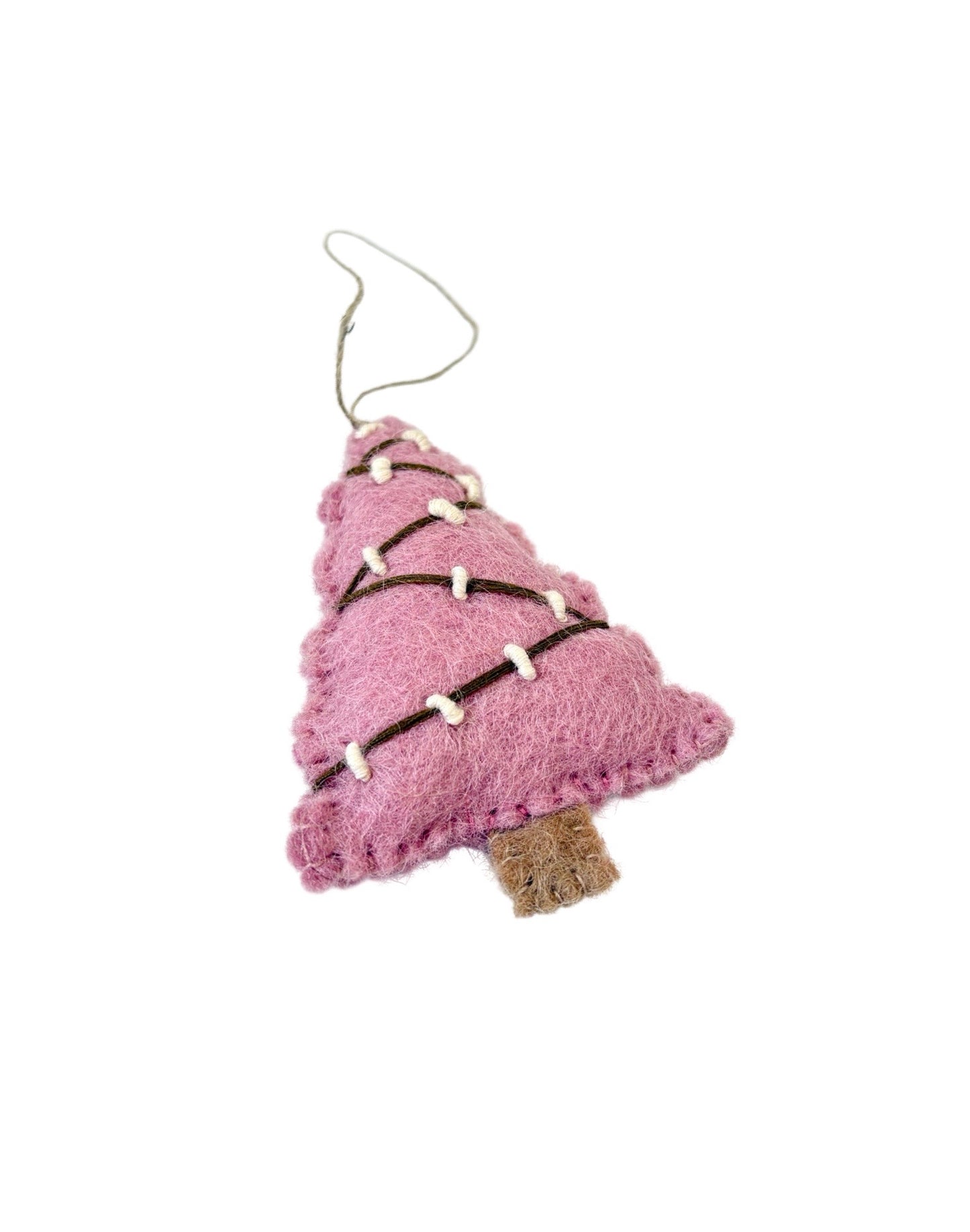 Felted Wool Zig Zag Christmas Tree Decoration - pink