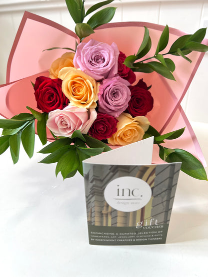 Valentines Day Combo - $50 Voucher & 10 Roses - LOCAL VALENTINES DELIVERY