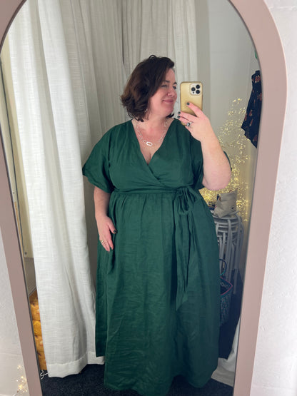 "Kelsey" Dress - Bottle Green Linen