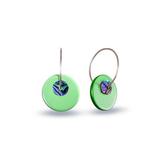 Glass Paua Disc Earrings - Green