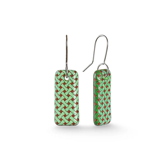 Woven Flax Drop Earrings - Green