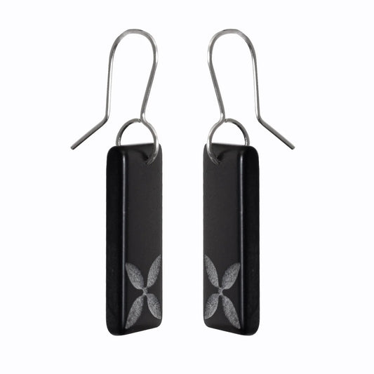 Drop Tapa Earrings - Etched Black Glass