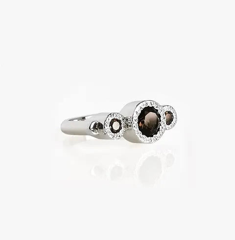 Flock Ring, Sterling Silver & Smokey Quartz: Size R 1/2