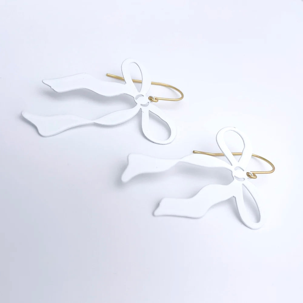 Midi Bow Earrings - Snow White