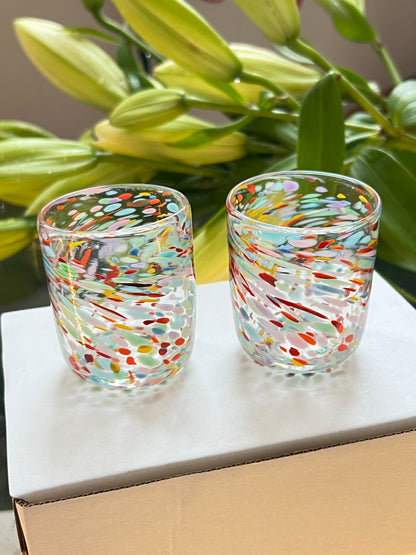 Pair of Handblown Shot Glasses - Rainbow Speckle