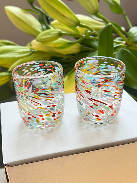 Pair of Handblown Shot Glasses - Rainbow Speckle