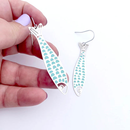 Midi Fishy Earrings in Silver & Blue