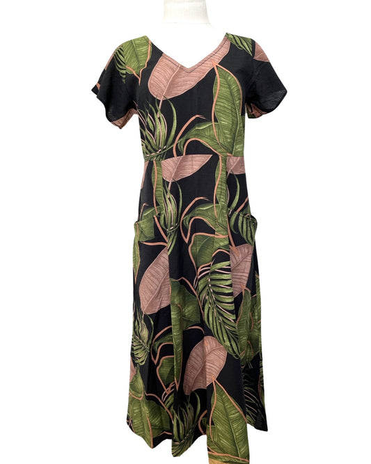 "Lucia" Dress - Green Leaves