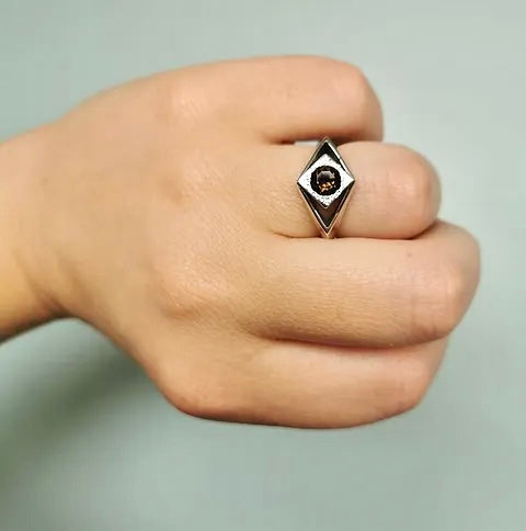 Curio Ring, Sterling Silver & Smokey Quartz: Size R 1/2