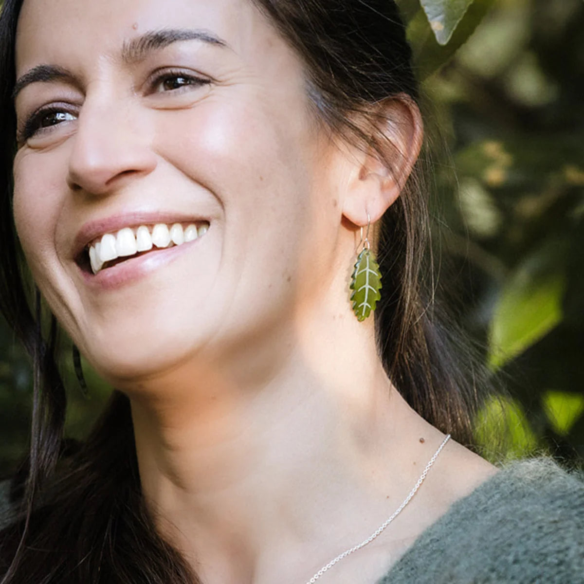 Pukatea Leaf Earrings - Green Glass
